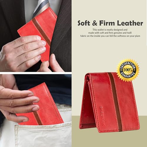 Genuine Leather Made Bi-Fold Casual, Formal, Party, Travel RFID Protected Wallet for Men-Black, Red With Brown, Contemporary4