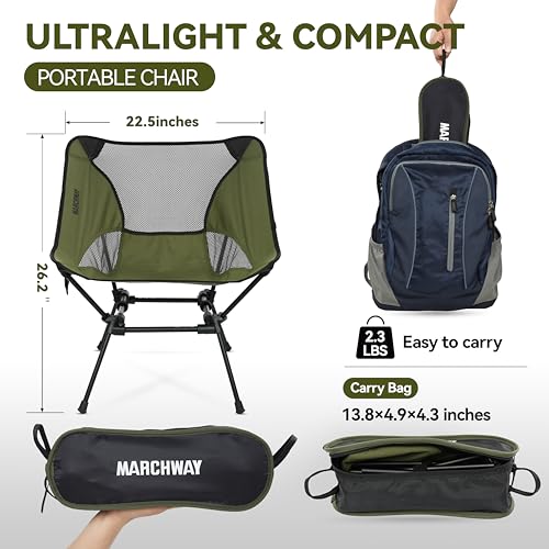 Image of MARCHWAY Ultralight Folding Camping Chair, Heavy Duty Portable Compact for Outdoor Camp, Travel, Beach, Picnic, Festival, Hiking, Lightweight Backpacking (Green)
