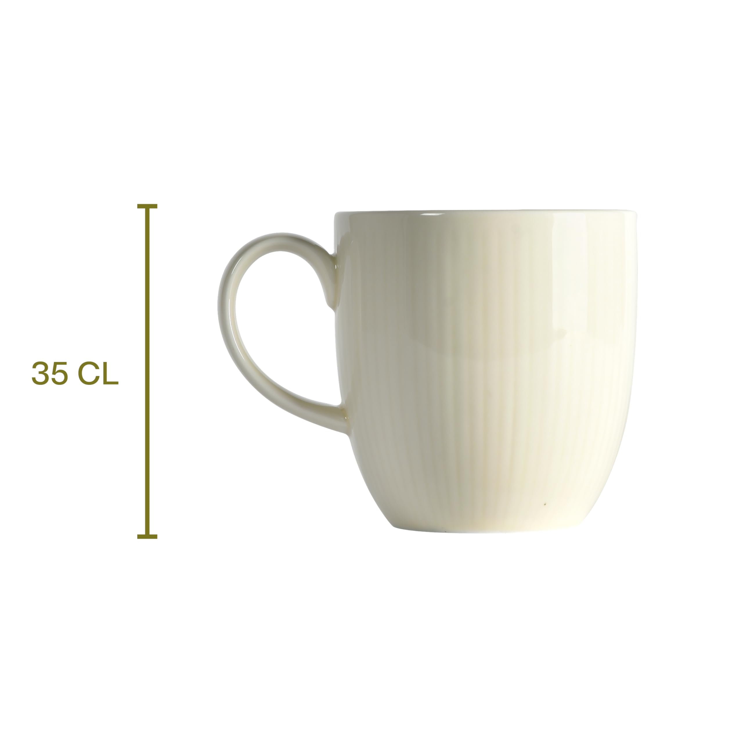 Nordic Dawn Kaffeetasse, 4er-Set, 350 ml, Porzellan, Spülmaschinenfest, Reliefmuster, Beige (Stroh)