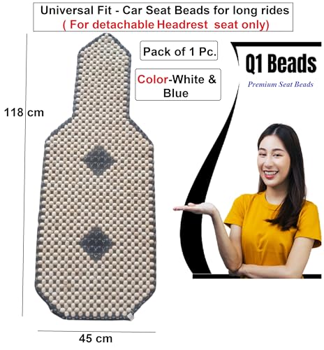 Image of Q1 Beads LWhite Wooden Beads Seating pad for Acupressure Sitting (Universal Fit,1 Pack, White Color)