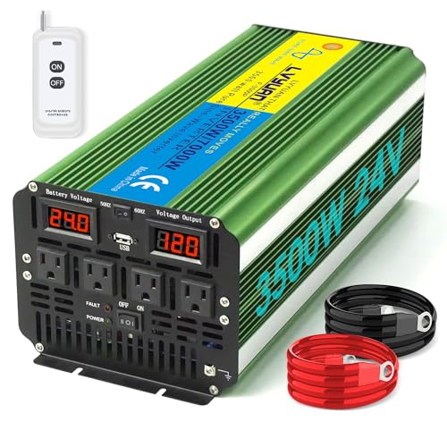Image of LVYUAN 3500W Pure Sine Wave Inverter DC 24V to AC 110V/120V Car Inverter with 4 AC Outlets USB Port for Camping/Truck/RV/Solar System/Travel Camping