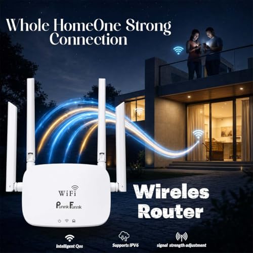 Image of PunnkFunnk WT-14 WiFi Router |300M High Speed Wireless Router for Home & Office | Four high gain Antennas | IPv6 Compatible | Stable Internet Connection | Wide Coverage WiFi Router | Easy Setup