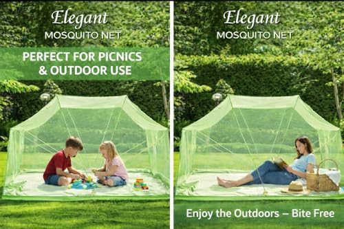Image of Elegant Premium Cotton Mosquito Net for Double Bed(6x6 Feet Green) | Foldable Machhardani with High-Density Mesh & Washable