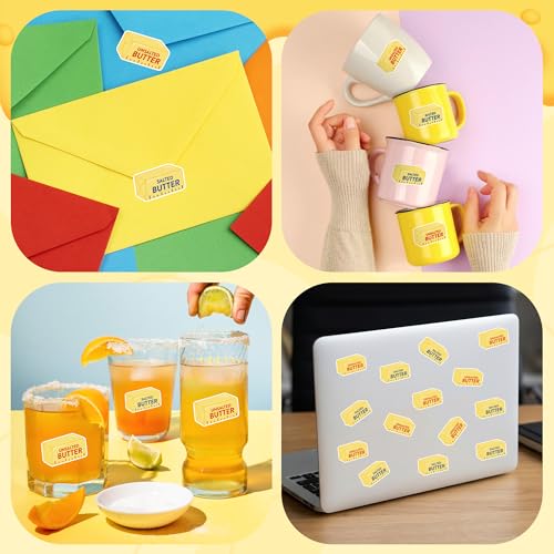 Image of Funny Butter Sticker Roll - 2 Rolls Salted Unsalted Butter Design Waterproof Vinyl Self Adhesive with Clear Printing for Laptop Water Bottle Scrapbook Kitchen Decor Food Lover Craft Gift