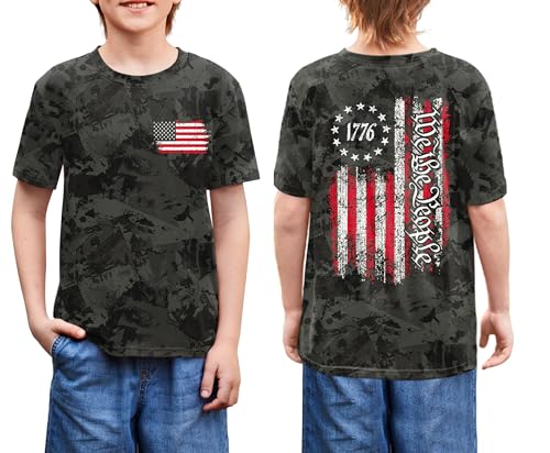 Image of BesserBay Unisex Kids 4th of July American Flag Tee Tie Dye Patriotic Short Sleeve Shirt 6-14 Years