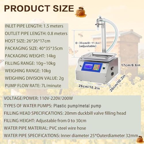 Máquina automática de llenado de líquidos para miel, mantequilla de maní, pasta de sésamo, pequeña, altura ajustable de 0 a 30 cm, boquilla antigoteo, bomba eficiente