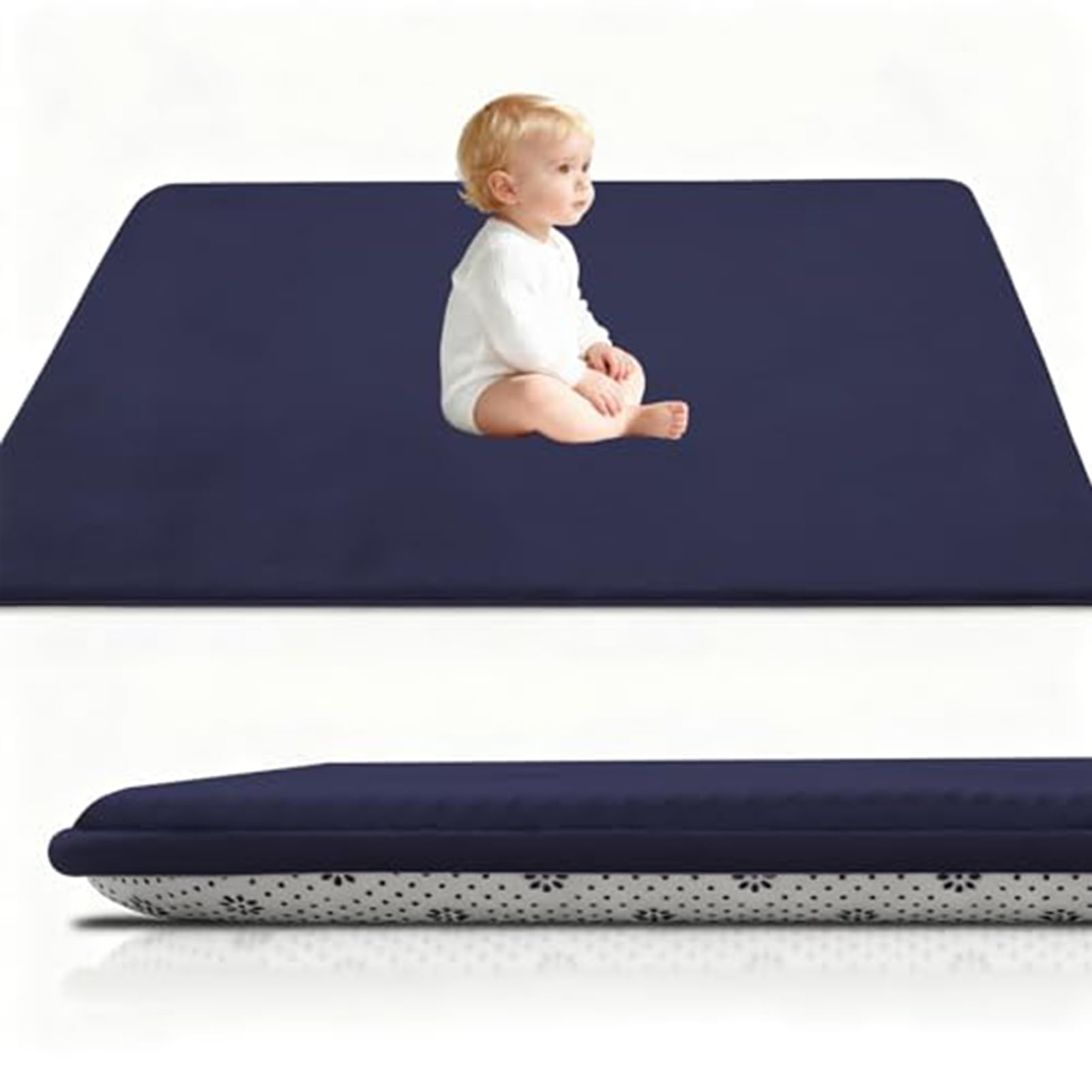Baby Play Mat Blue 3CM Thick Crawling Mat for Baby Non-slip, High-Density Soft Baby Play Mats for Babies and Toddlers, Coral Velvet Area Rugs, Nursery Rugs Crawling Carpet for Floor 120 x 220 cm