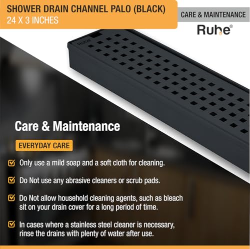 Image of Ruhe Palo 24 x 3 Inches Shower Drain Channel | 304 Stainless Steel Black PVD Coated Shower Water Drain Channel /Waste Water Floor Drain & Side Hole