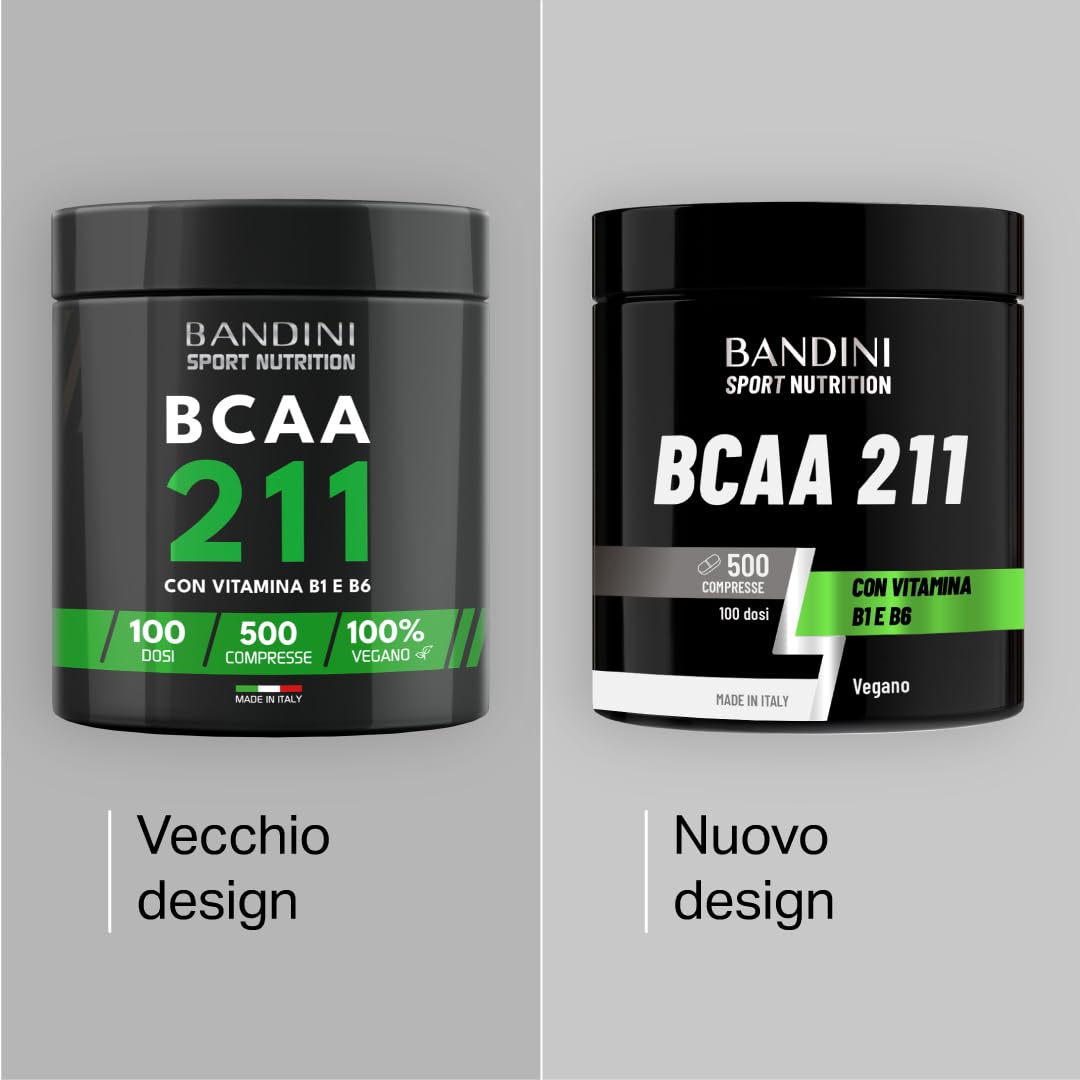 Bandini® AMINOACIDI RAMIFICATI BCAA 211 con Vitamina B1 e B6 | 500 Compresse da 1050mg per il Recupero Muscolare | Amminoacidi 2.1.1 Intra Pre Post Workout | 2:1:1 Per Palestra, Allenamento 100% Vegan