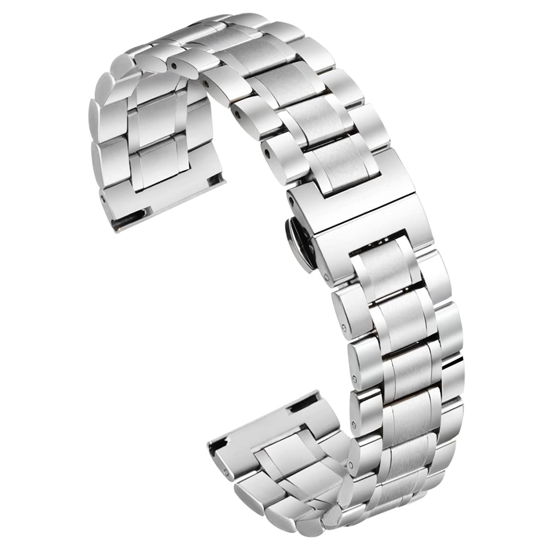 MeixaoStainless Steel Highly Polished Solid Watch Bands Replacement Watch Straps with Straight Curved Watch Straps Sizes(12mm-24mm)