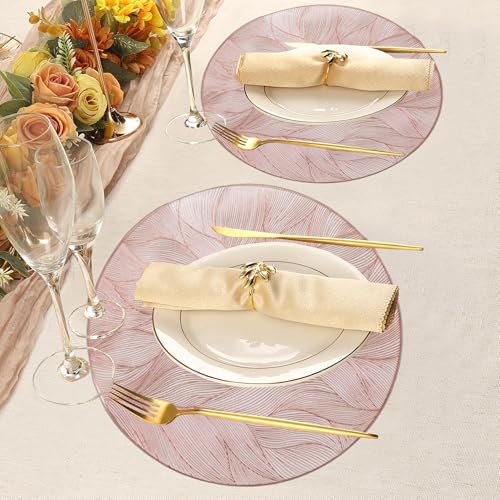 Image of HomeCloud PVC Material Round Shape Table Mat, Dining Table Mat,Table Placemats, Round Mats,Best for Bed-Side Table /Center Table, Dining Table /Shelves (Circle Leaf Flower Rosegold, Set of 2)