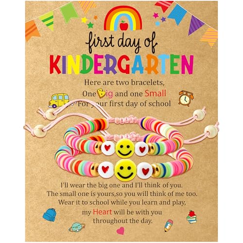 PANTIDE 2Pcs Back to School Bracelets - 1 Big and 1 Small First Day of Kindergarten Bracelets, Heishi Preppy School Bracelets Gift, Mommy and Me Matching Jewelry Gift for Girls Daughters