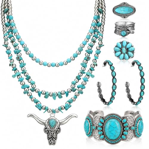 Image of Ecally Western Turquoise Jewelry Set for Women