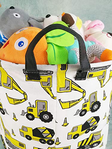 Image of Kids Laundry Hamper Clothes Gift Basket Storage Laundry Baskets Organizer Bin with Handles for Nursery Room (Excavator)