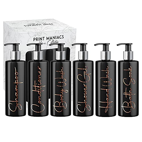Print Maniacs Mrs Hinch Inspired Black Personalised Dispenser Silver Pump Bottles Set 6 (COPPER, F2), 500ml
