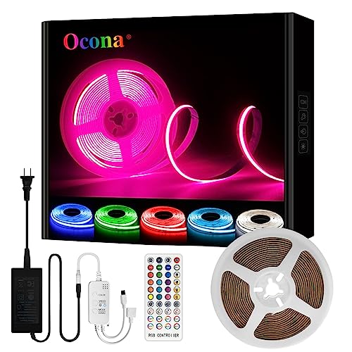Image of RGB COB Led Strip Kit, 16.4FT Ultra Bright (840LEDs /m) Bluetooth Led Lights with Smart App Control Remote, 24V Music Sync Led Lights, Color Changing Led Strip Lights for Bedroom, Indoor Home Decor