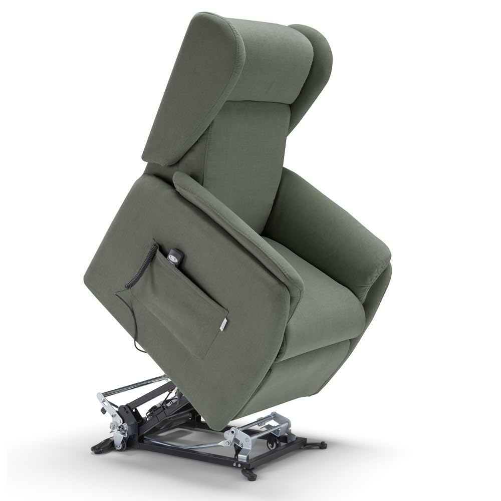 Poltrona relax elettrica FIRENZE MADE IN ITALY per anziani e disabili con kit batteria optional, 2 motori, 4 ruote, optional antimacchia (Senza Kit Batteria, Tessuto Antimacchia, Verde Foresta)