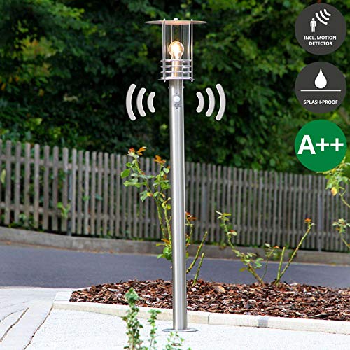 Preisvergleich Produktbild Lindby Außenleuchte 'Miko' mit Bewegungsmelder (spritzwassergeschützt) (Modern) in Alu aus Edelstahl (1 flammig, E27, A++) - Wegeleuchte, Pollerleuchte, Wegelampe, Sockelleuchte