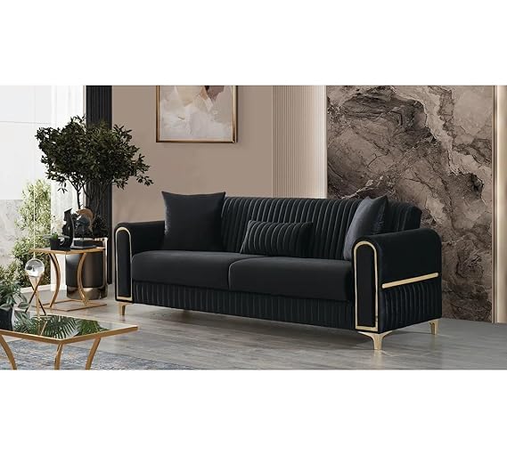 Image of A to Z Furniture Classic Chesterfield Sofa Set Luxury Chesterfield Sofa in for Home Living Room & Office (3+2=5 Seater Sofa Black)