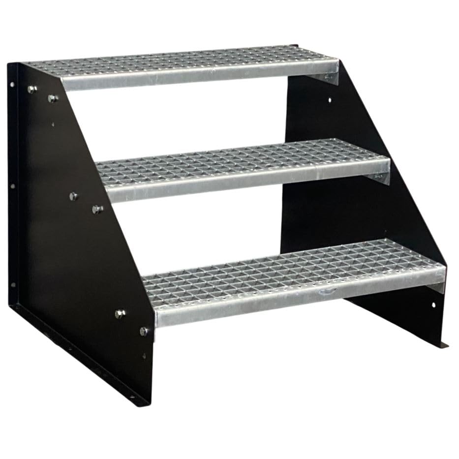 3 Stufen Standtreppe Stahltreppe freistehend Breite 100cm Höhe 63cm Schwarz/Robuste Außentreppe/Stabile Industrietreppe für den Außenbereich