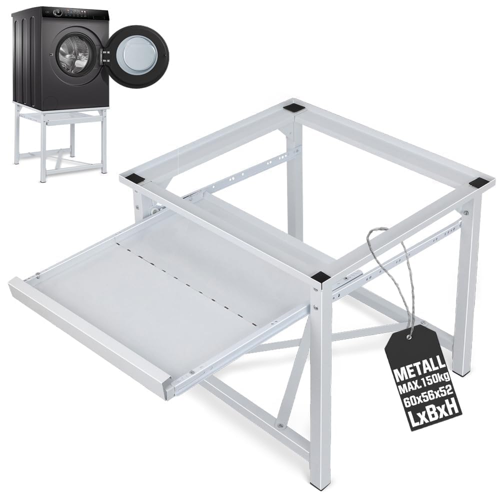 Stahl Untergestell mit Ablage für Waschmaschine & Trockner, 60x56x52 cm, max. 150kg, Stabil Waschmaschinesockel, Erhöhung Sockel Podest