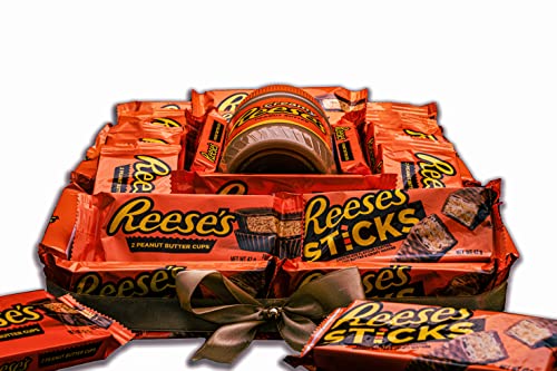 REGALO DULCE Mand Chocolade Geschenk van Amerikaanse bonbons, Doos met bonbons om weg te geven van Reeses Peanut Butter Cups en Peanut Butter, American Candy Box Reeses, 30X30 Cm - Image 7