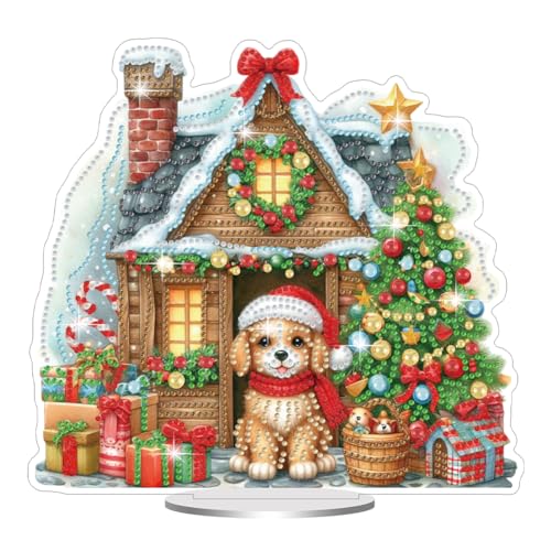 Starnearby DIY Diamond Painting Weihnachten Tisch Deko, 5D Diamant Painting Weihnachten Neu, Diamond Painting Winter Stehend Kunst Set für Anfänger Hausgeschenk Deko (Hundehütte)
