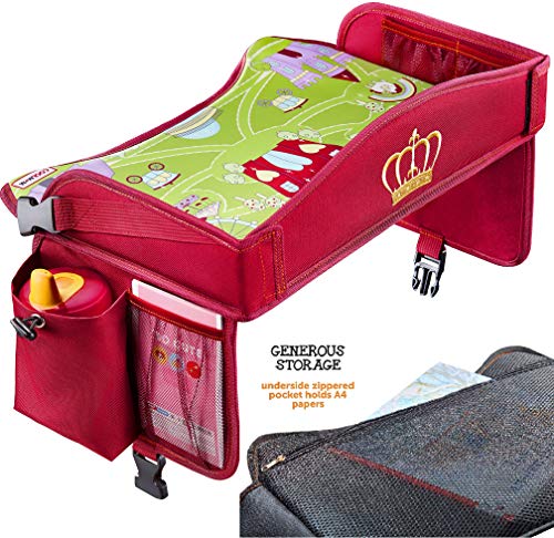 Coolmum Kids Travel Tray, Toddler Car Seat Tray, Activity Organizer, Snack Lap Tray, Baby Stroller Tray, Airplane Play Table, Waterproof and Foldable (Premium Red/Pink) - Thumbnail 2