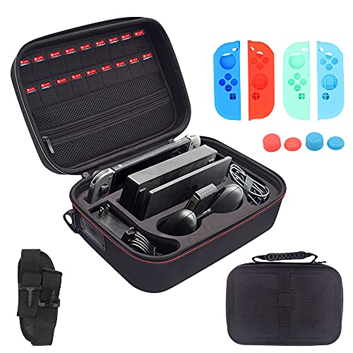 Buwico Étui rigide pour Nintendo Switch - Housse de protection portable pour console Nintendo Switch et autres accessoires - Avec 18 emplacements pour cartes de jeu Noir Cover