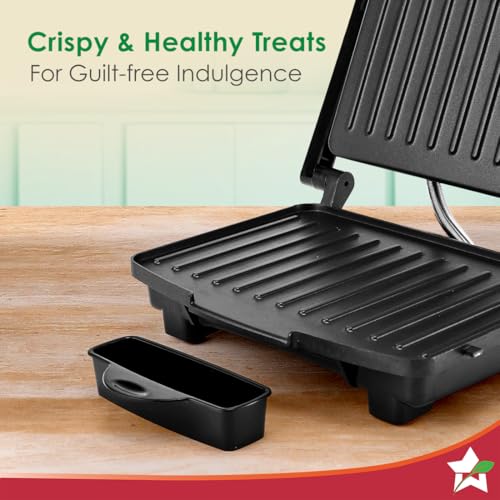 Image of Wonderchef Essenza Contact Grill | 400W | for Thick Sandwiches, Burgers, Patties | Dual-Side Heating | Non-Stick Grill Plates | Oil Collector Tray | LED Indicator | Compact Design | 1-Year Warranty