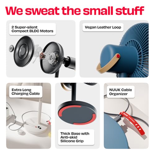 Image of NUUK LIT PRO All-Day Wireless Fan | Rechargeable | BLDC Motor | High Airflow | 6 Speed Settings + Wave Mode | Adjustable Height | Mood Light | Magnetic Remote