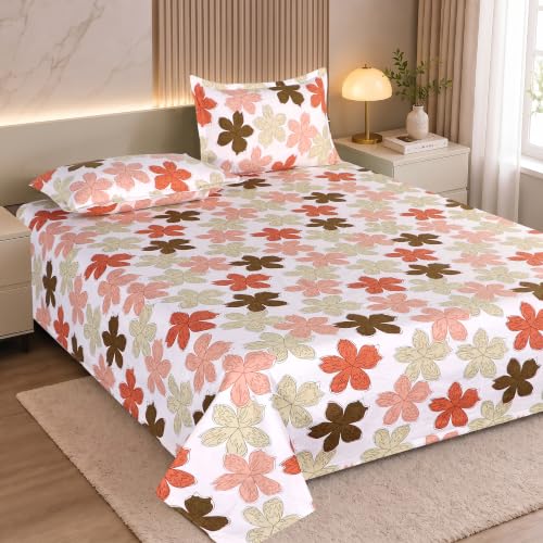Image of DECORUM 190TC Cotton Feel Double Bedsheet with 2 King Size Pillow Covers | 90X100 Inches | Soft & Breathable Fabric| Lightweight & Comfortable | Premium Bedding Set for Home |Scattered Floral Print