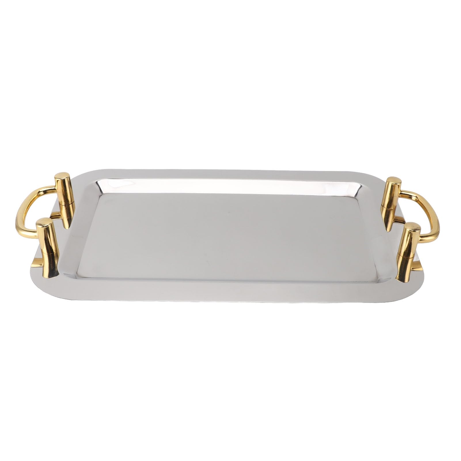 Yosoo Health Gear Bandeja para Servir de Acero Inoxidable Platos Llanos de Acero Inoxidable 304 con Superficie de Espejo y Asas Doradas Borde Resbaladizo para Servicio de Mesa de Restaurante Buffet