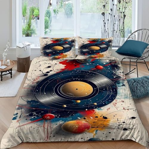 Housse de couette 3 pièces vinyle parure lit double microfibre thématique - 3