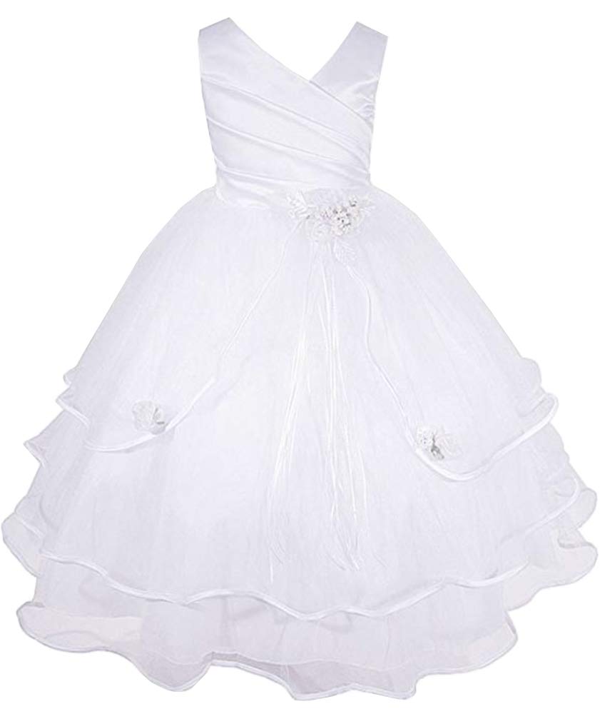 AMJ Dresses Inc Big/Little Girls' White Flower Girl Communion Wedding Dress