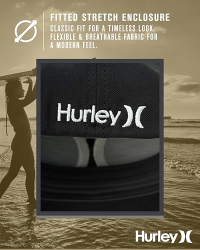 Image of Hurley Mens Textured Fitted Baseball Cap, Moisture Wicking, Curved Brim