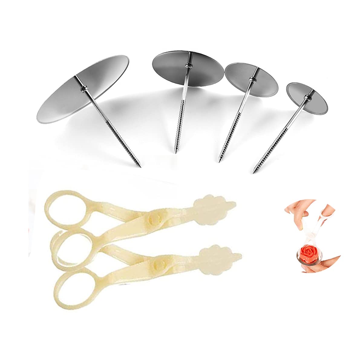 MiecuxCake Flower Nail Lifters Set - Stainless-Steel Baking Tools,6 Pcs,Icing Flowers Decoration