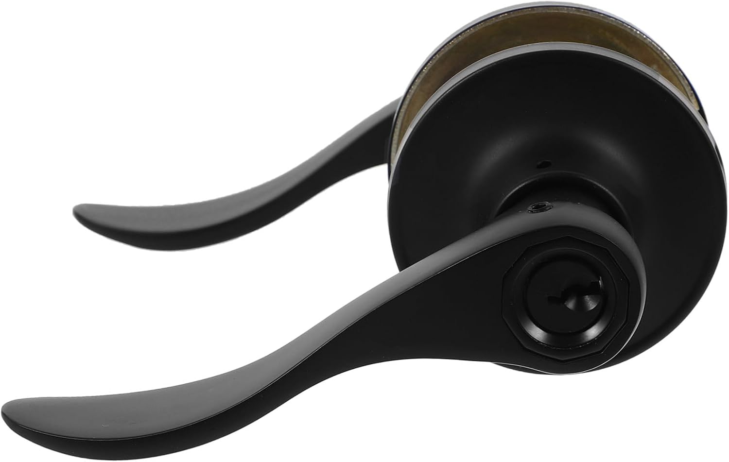 Kisangel Bedroom Door Lever Lock with Privacy Function, Black Round Hole Handle, Single Piece, Interior Door Lock for Bedroom and Bathroom Use