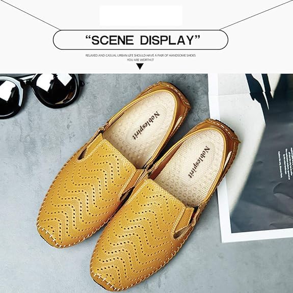 Image of Men's Driving Shoes Leather Slipper Casual Slip on Loafers | Top Grain Leather Upper, Moccasin Toe, Slip-on, Traction Rubber Outsole, Mens Dress Shoes, Mens Casual Loafers