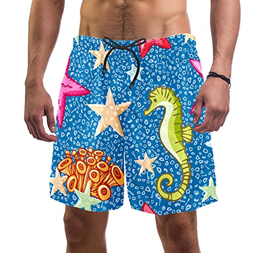 Short de bain pour homme Seahorse imprimé étoile de mer multicolore et filet intérieur taille S