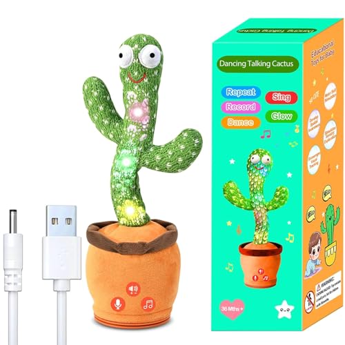Image of SANJOIN Rechargeable Dancing Talking Cactus Toy for Baby Toddler, Boys Girls Gifts Singing Mimicking Toys Recording Repeating What You Say with 120 English Songs