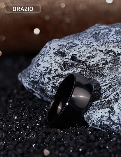 Image of ORAZIO Stainless Steel Rings for Men Women 6MM 8MM Wedding Band Rings Silver /Black /Gold Domed High Polished Basic Wedding Bands Comfort Fit Size 6-14