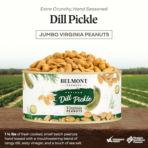 Image of Belmont Peanuts Artisan Dill Pickle Flavored Virginia Peanuts, 20 oz (1 Pack) - Only 3 Simple Ingredients, No Preservatives, 7g Protein - A Premium, Salty, Crunchy, Hand Seasoned Snack