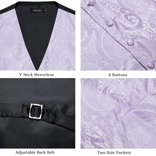Image of DiBanGu Mens Vest and Tie Set Formal Paisley Waistcoat and Necktie Pocket Square Cufflinks Silk Suit Vest for Tuxedo Wedding