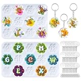 LET'S RESIN Keychain Resin Molds Silicone with Hole, 27 Cavities Flower Alphabet UV Resin Jewelry Pendant Molds kit for Beginner, Letter Epoxy Resin Molds for Keychain Pendant Jewelry Making