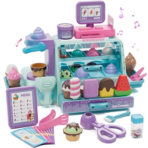 Lehoo Castle Heladeria Juguete, Cocinita Infantil, Comida de Juguete, Utensilios Cocina Juguete, Regalo para Niños y Niñas de 3 Anos y Más(Azul)