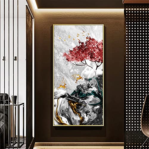 Amazon｜絵画絵家の装飾のための風景の木鹿の壁アートパネル絵