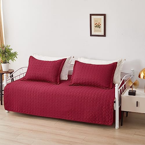 Jarson 3 Pcs Burgundy Sofa Daybed Cover Set Twin Size Daybed Bedding Double Sided Bed Set All Season Cozy Bedding Solid Color Classic Design Daybed Quilt Set with Matching Shams,39"x75" by Jarson - Image 2
