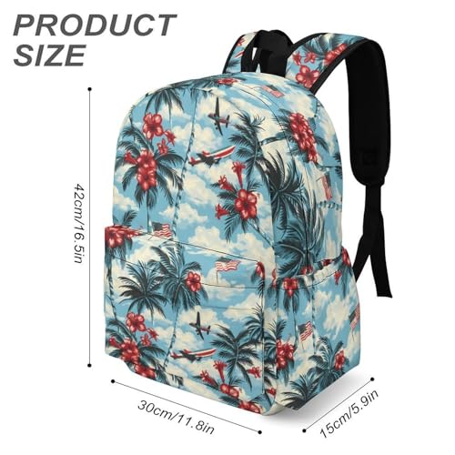 Palm Trees Hibiscus U.S. Flag Funny Backpack Daily Casual Daypack Travel Mini Bag with Adjustable Strap Style-163