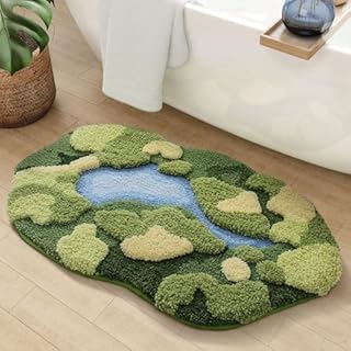 DEXI Bathroom Mat 50 x 80 cm, Thick Soft and Super Absorbent Green Bath Mat, Non Slip Bathroom Rugs for Bathroom Floor, Shower, Sink, Bedroom